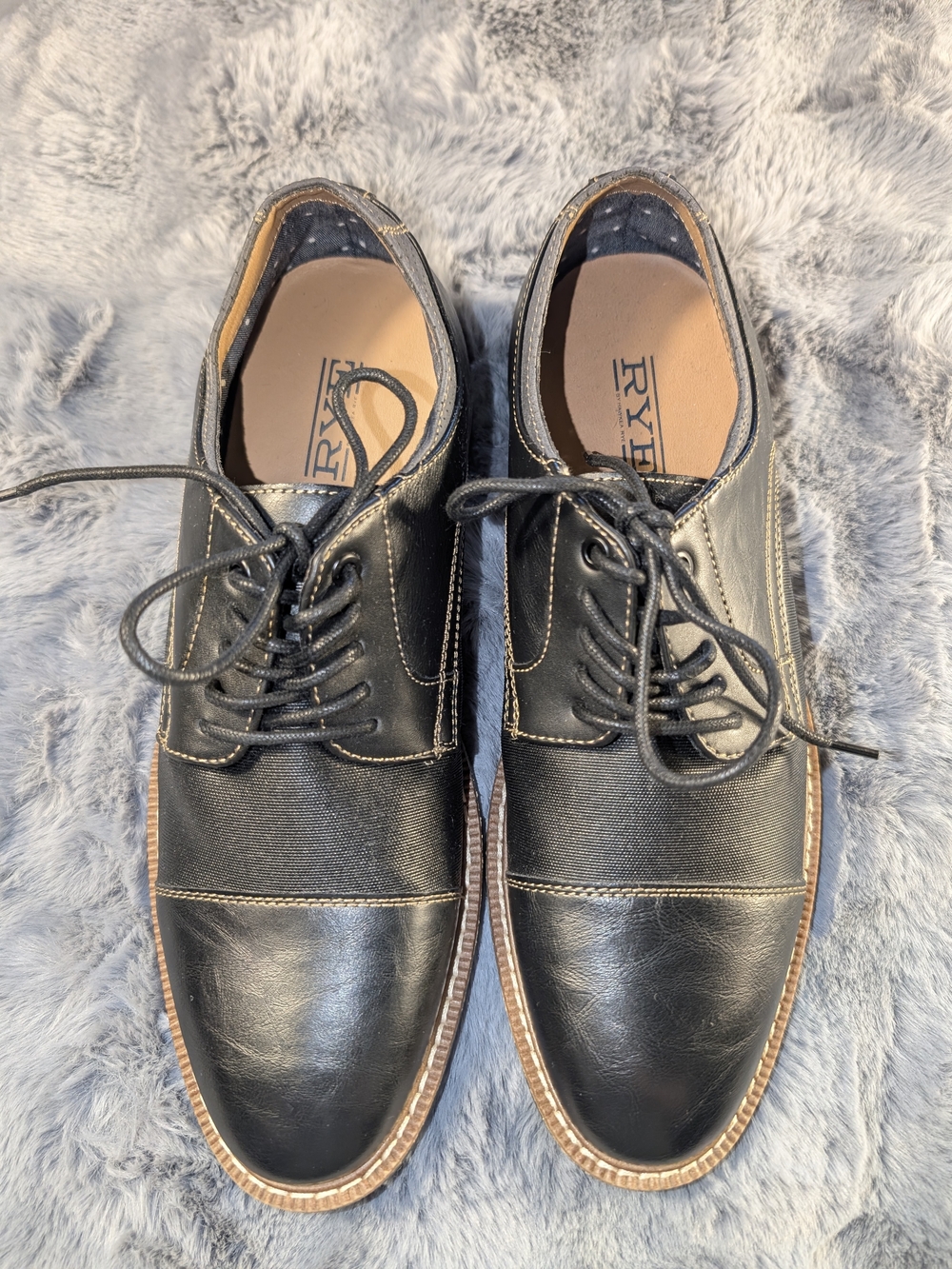 RYE Black Men's Lace-Up Cap-Toe Dress Shoes